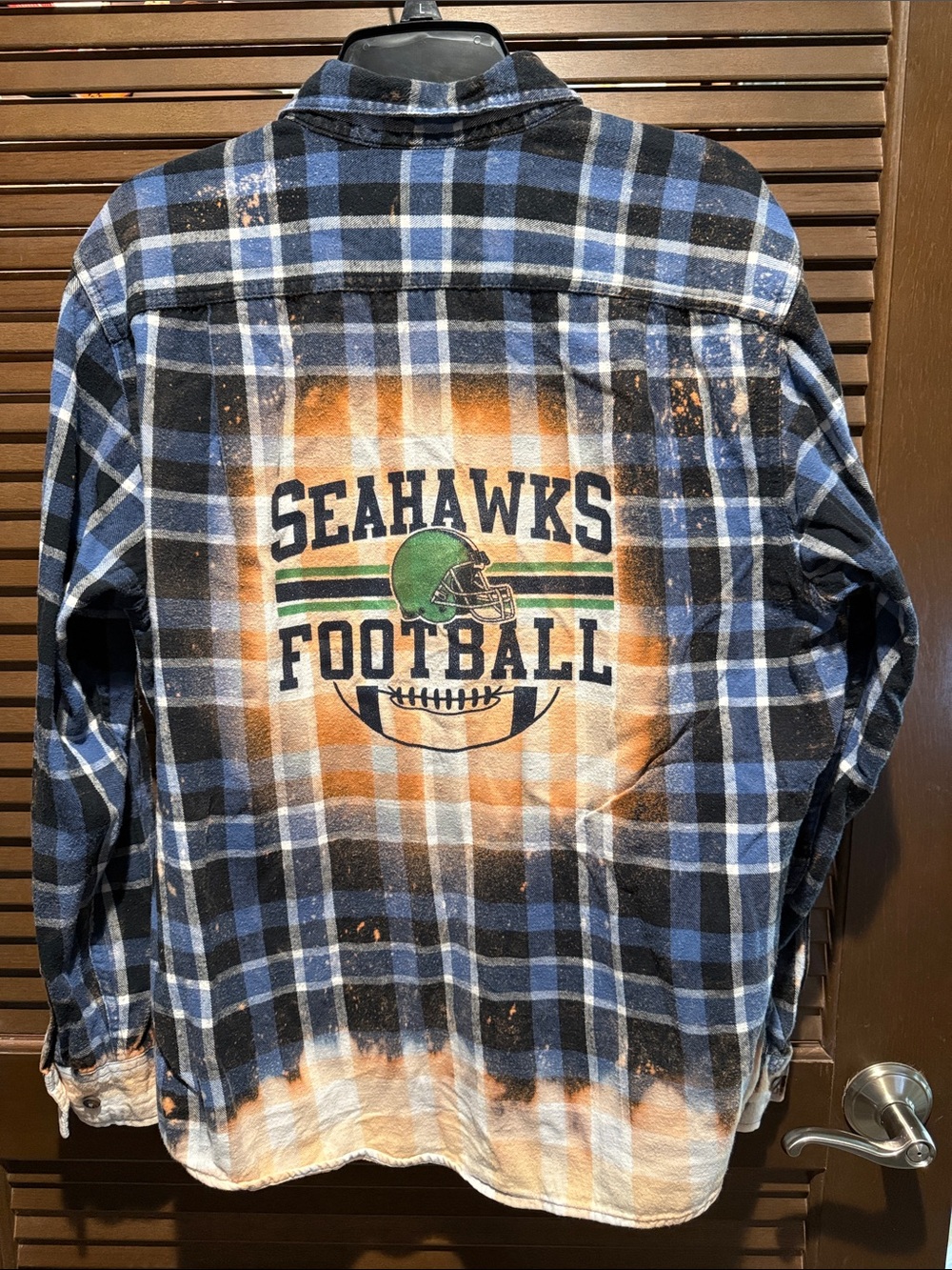One-of-a-kind Upcycled Seatle Seahawks Plaid Flannel Shirt Jacket - Size L
